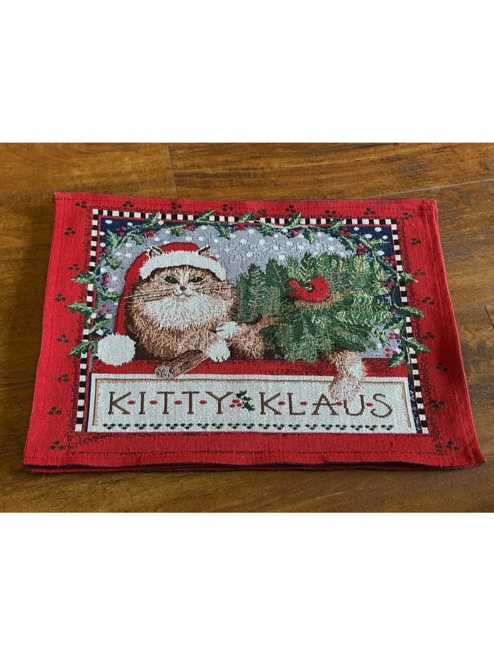 Set of 4 Kitty Klaus Christmas Holiday Placemats